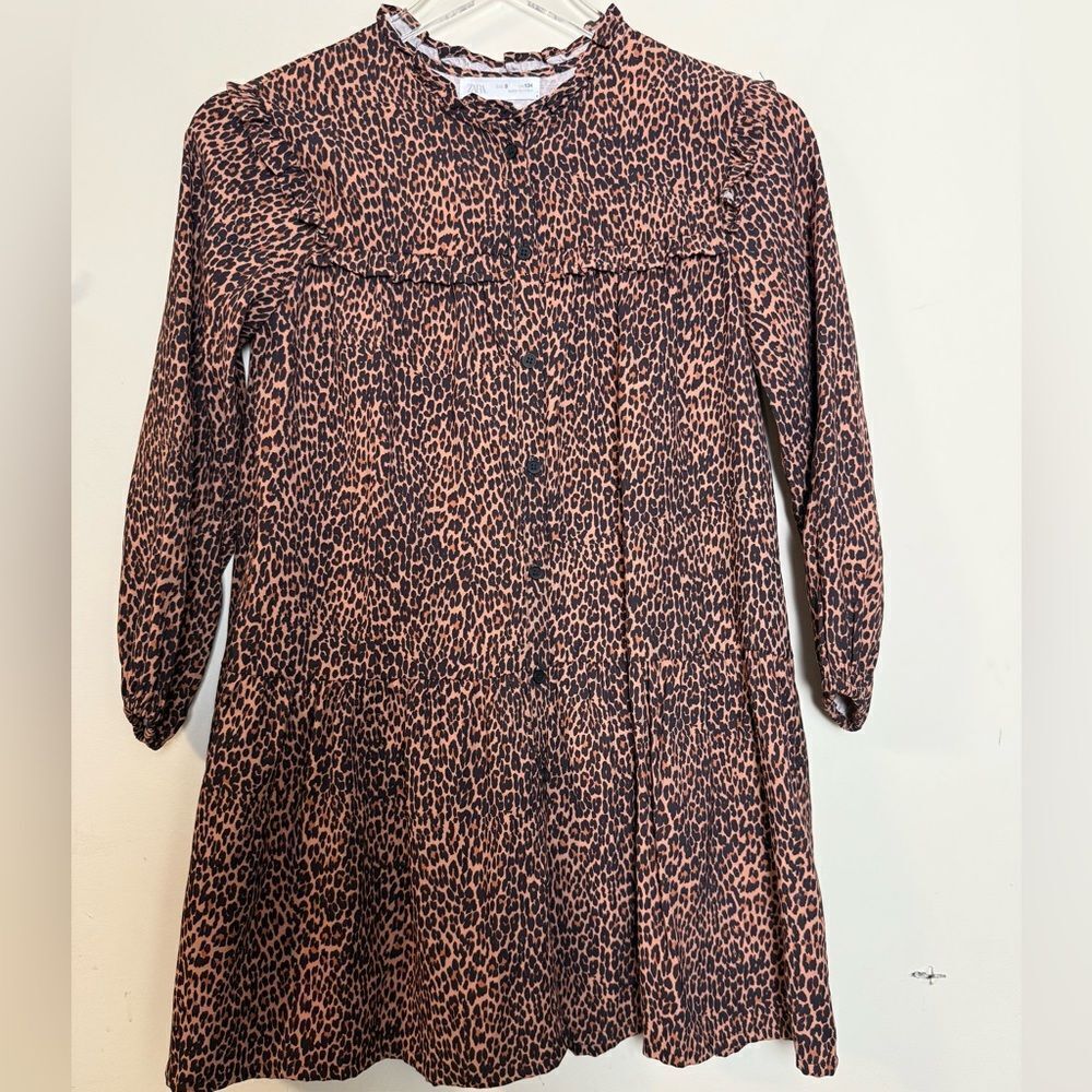 Zara Girls Long Sleeve Leopard Print Dress Size 9